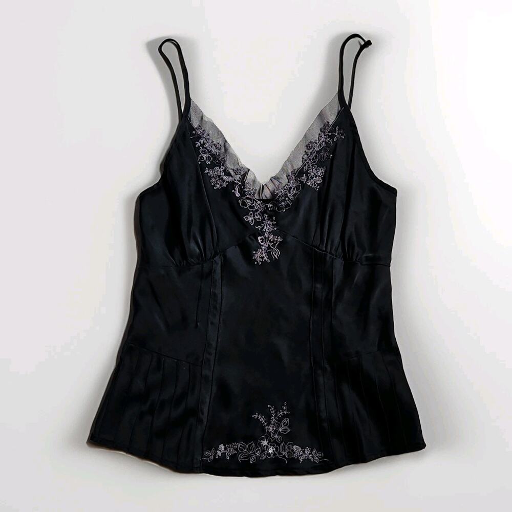 Arden B. Black Silk Floral Embroidered Camisole Medium y2k vintage whimsygoth